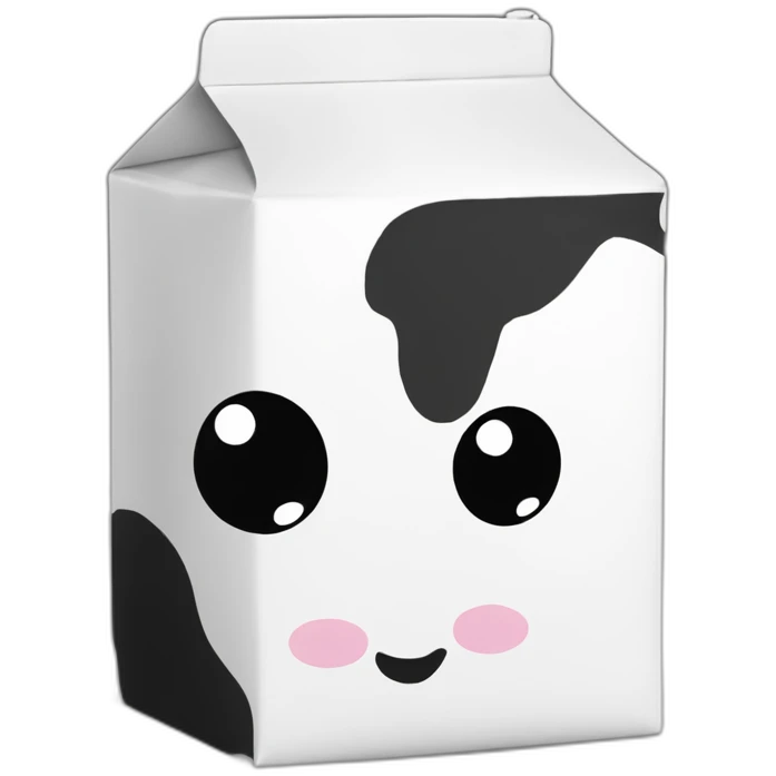cute milk carton with black eyes with cow design black and white all over emoji
