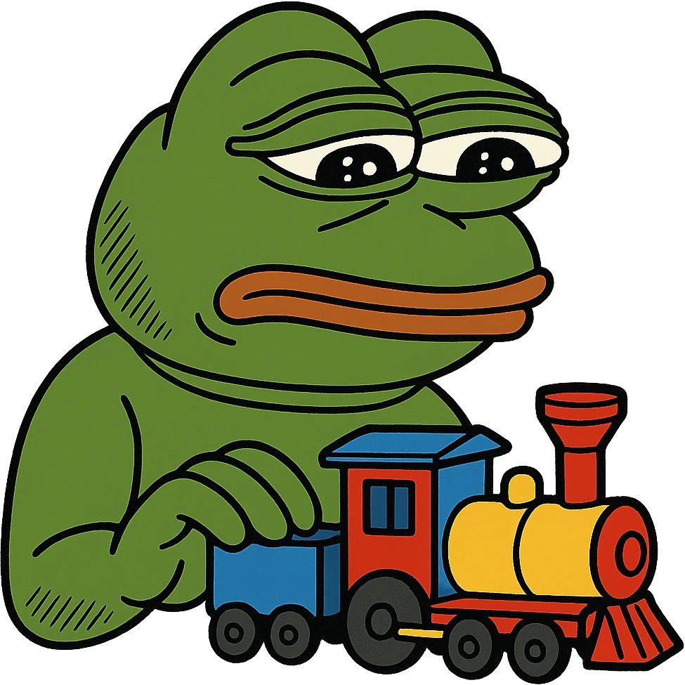 Sad pepe playing with train emoji