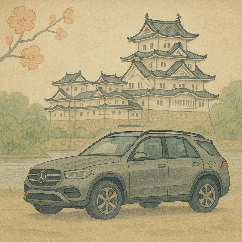 mercedes gle 166 near japanese castle emoji