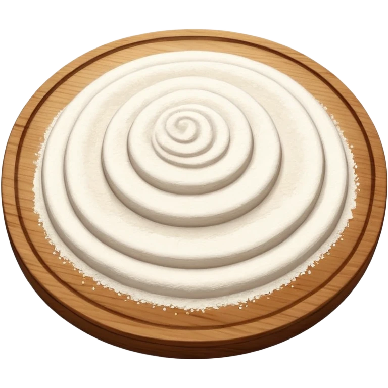 flour on circular wooden plate slightly curved edges emoji