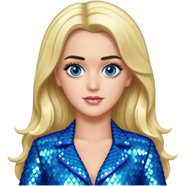 Katy Perry with long blonde hair, blue sequin outfit emoji