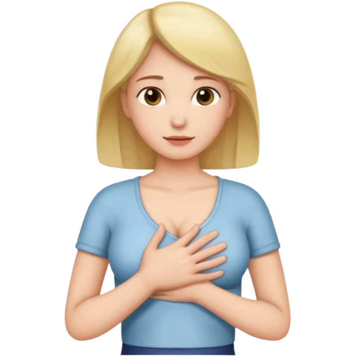 the woman holds one hand on her chest and the other on her stomach emoji