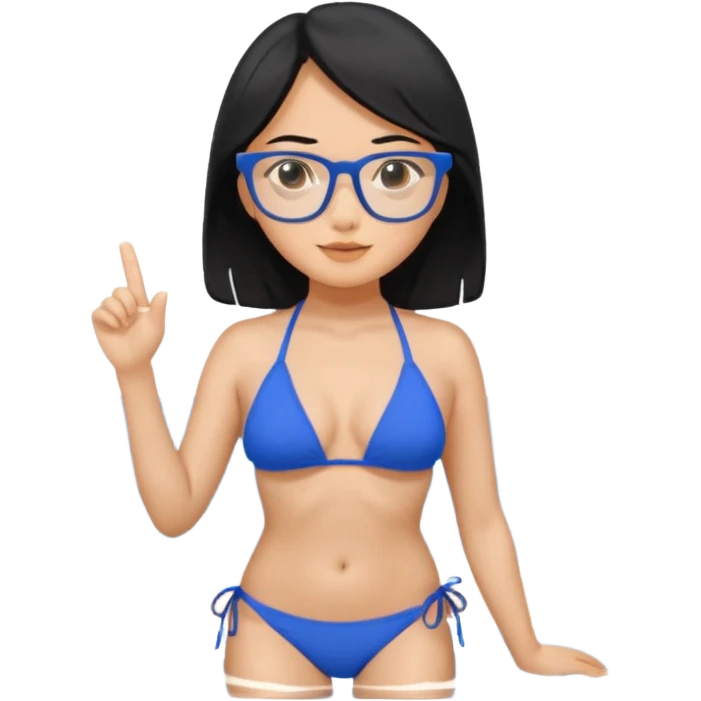 asian woman with black hair with glasses wearing a blue bikini emoji