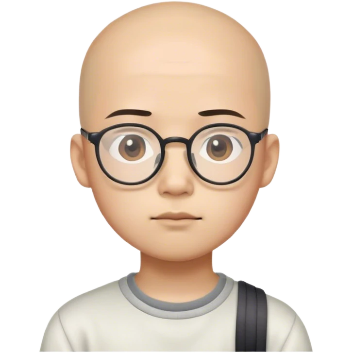  a bald Asian young boy student, in glasses, thinking emoji