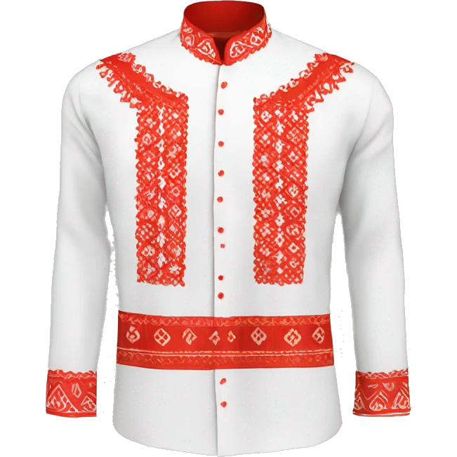  Shirt  vyshyvanka, white with red round embodiary on sleeves emoji