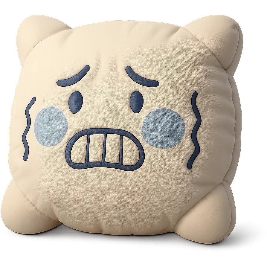 plush face with blue cheeks and shivering expression, cold feeling emoji