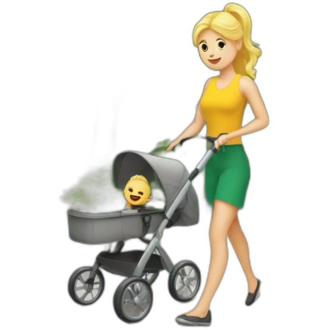 blond-woman-pushing-stroller-with-plant-baby emoji