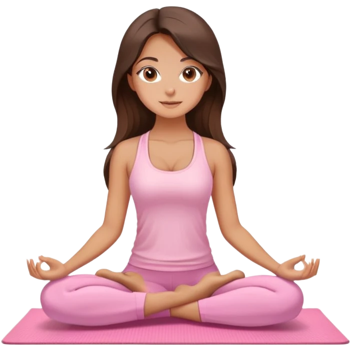 Brunette long hair and brown eyes yoga beautiful girl in light pink pink pink clothes sitting on a yoga mat emoji