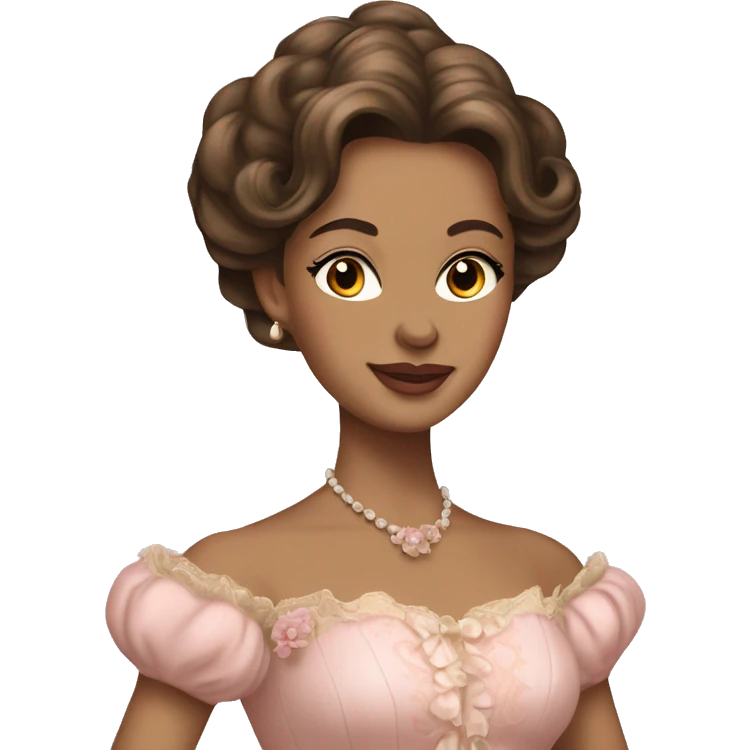 vintage rococo light brown skin and brunette woman in a light pink gown  emoji
