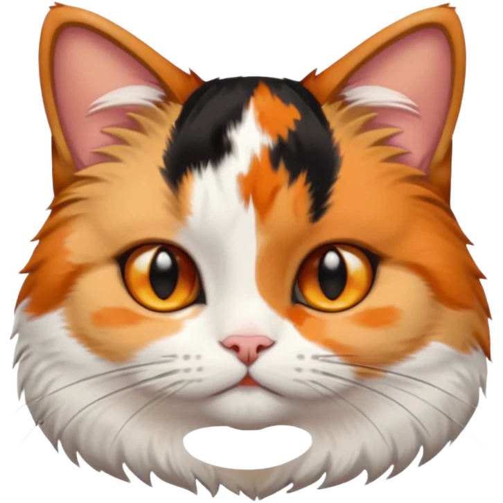 calico cat with small head, hazel eyes, and short but chubby body emoji