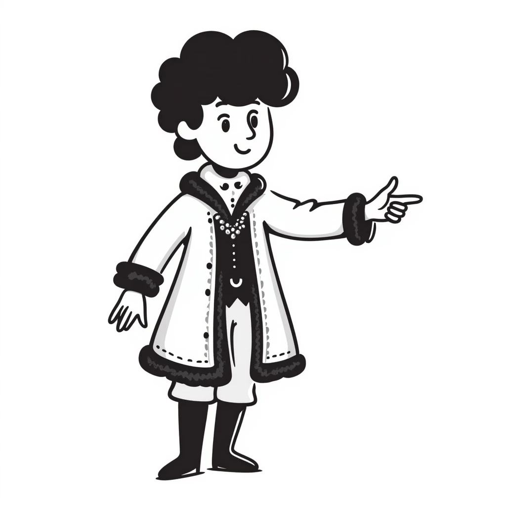 Historical figure Peter the Great in royal attire pointing to the right with his arm extended emoji