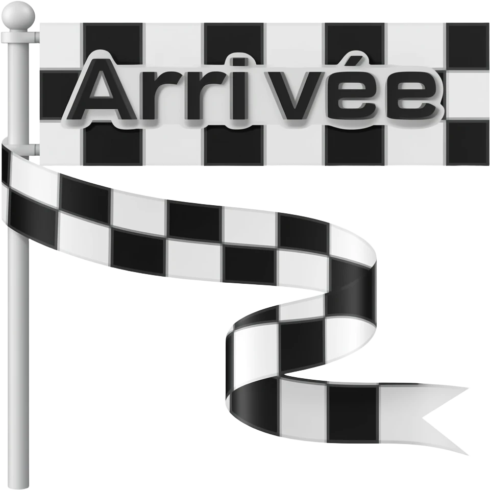 emoji ligne d'arrivée sans arrière plan, avec le poteau "Arrivée" et la ligne avec les cases noirs et blanches emoji