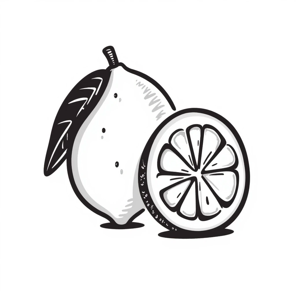 a lemon, cut in half, hand drawn doodle style emoji