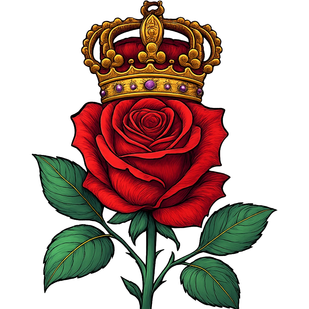 a rose with a royal crown, vibrant colors, elegant and regal, detailed, stylized emoji