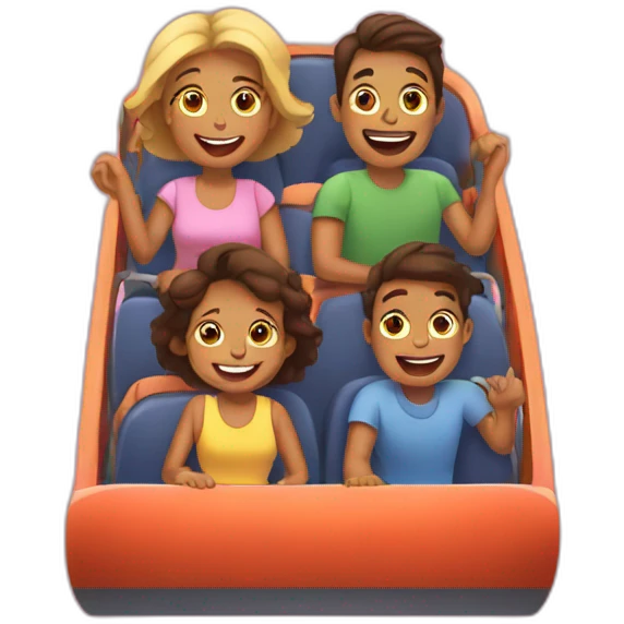 A mom on a rollercoaster with her daughter and son emoji