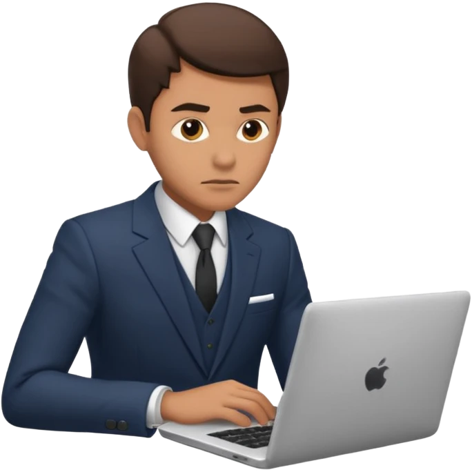 persona de traje trabajado, mirada seria. concentrado en laptop emoji