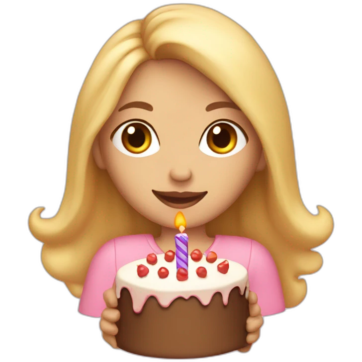 A Woman with Long blond Hair is pregnant and has a Birthday cake in her hand emoji