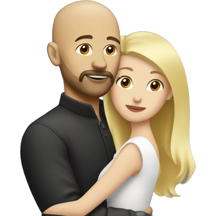 Bald man with a blonde beard kissing his young brunette wife emoji