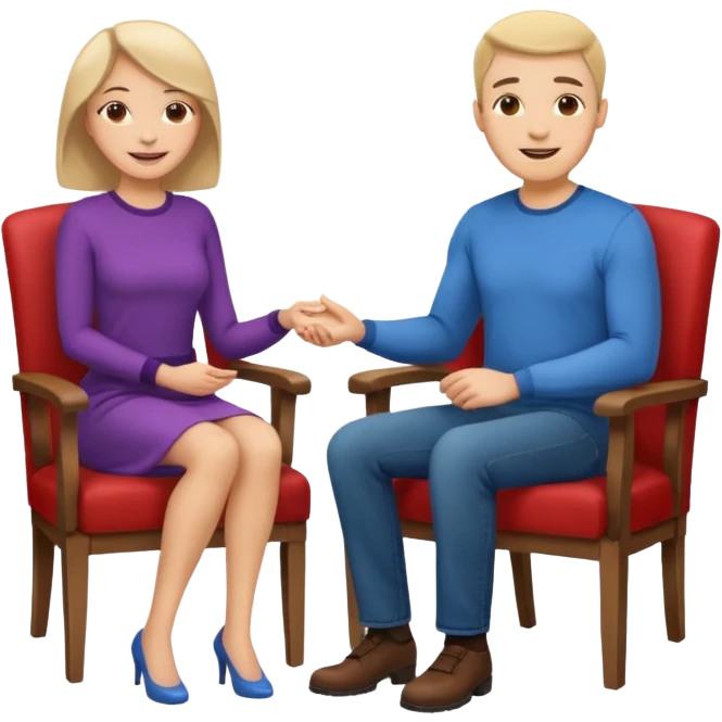 One man and one woman sitting face to face on the same chair emoji