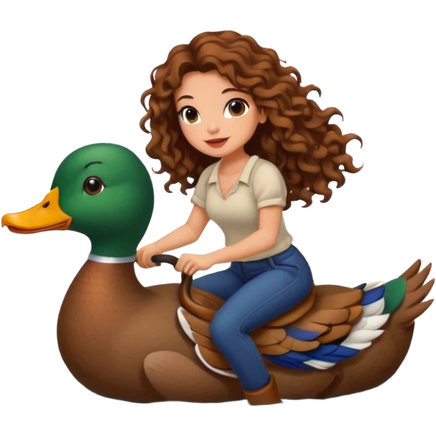 cute woman long curly brown hair tattoos riding duck through pond emoji