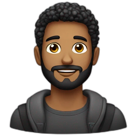 Hombre joven, rapado, con barba negra, ojos celestes emoji