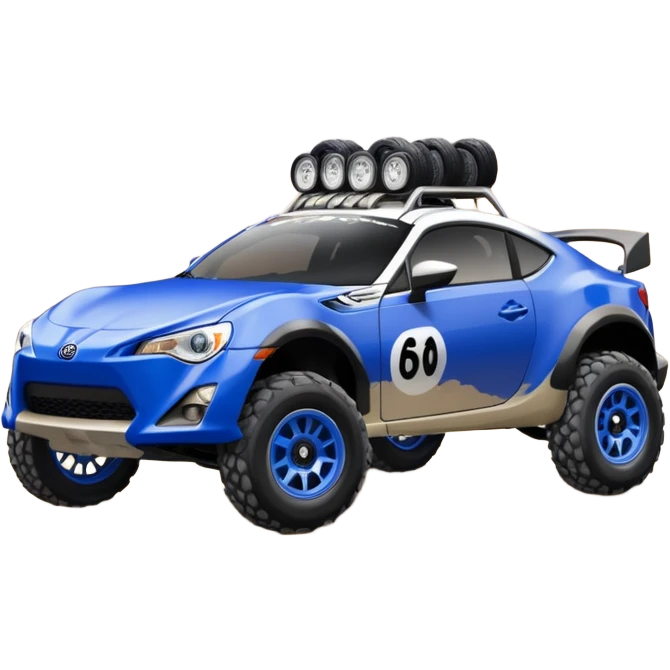 2013 scion fr-s ultramarine off road 4wd monster Baja dessert racer number 86 with large fancy silver wheels  emoji