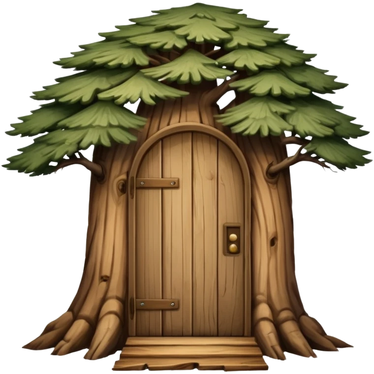 large and old pine tree with door emoji