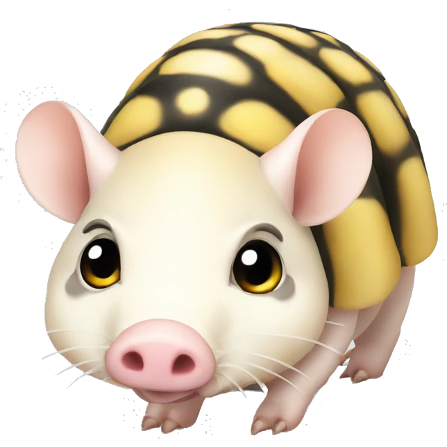 White chubby armadillo pig with yellow and black spots and cute flat face wide set eyes emoji