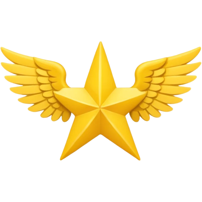 An image with wings on a star based on the star and wings of the basic emoji of the iPhone. not 3d just plat and soft and not have to bold emoji