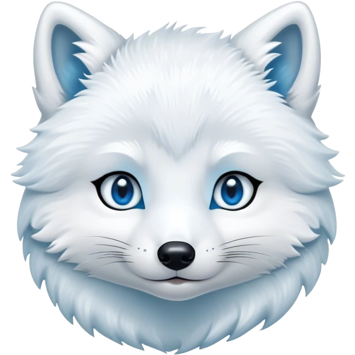 Cinematic Cute Arctic Fox Portrait Emoji, Head tilted playfully and inquisitively, featuring a silky, pure white Fur with delicate hints of icy blue on the ears and muzzle, round, sparkling eyes filled with curious charm, Simplified yet irresistibly adorable features, highly detailed, glowing with a warm, friendly glow, high shine, affectionate and spirited, stylized with a touch of frosty whimsy, bright and endearing, soft glowing outline, capturing the essence of a mischievous yet loving arctic fox, so playful it feels like it could frolic out of the screen and into your arms! emoji