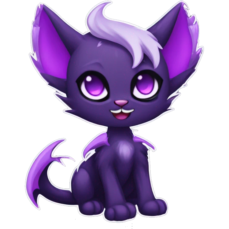 Anthro-Cute-Edgy-Demonic-Vampiric-Bat-Cat-Black-Purple-Contrast-Colors-Fantasy-Fur-Sona-Chibi-Shiny-Fakémon-Hybrid with horns full body emoji