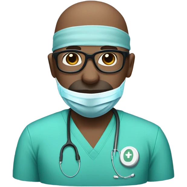 Black bald man with glasses surgeon  emoji