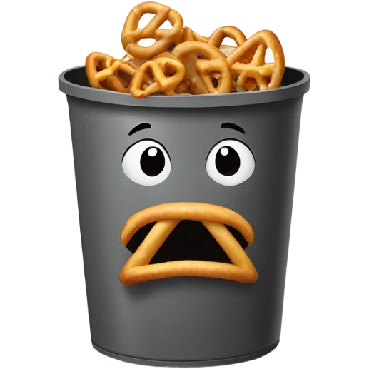 Trash can eating pretzel emoji