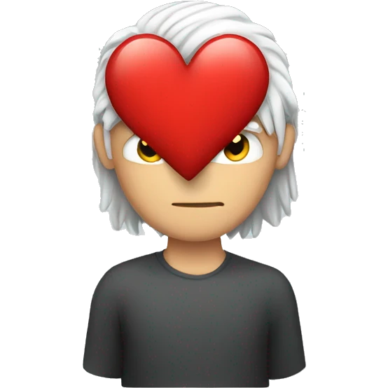 white hair medium long male, holding red heart  emoji
