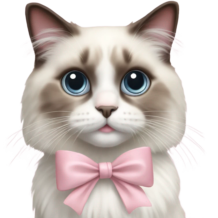 Cute Realistic ragdoll cat with pale pink bow emoji