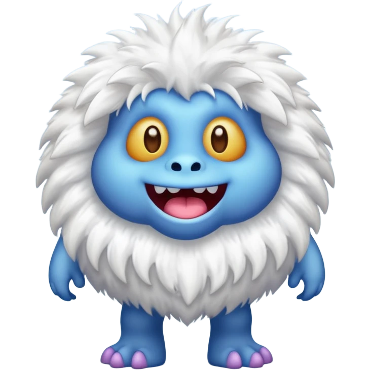 Mammott from My Singing Monsters as a cute emoji, standing, fluffy white fur, blue lips, smiling, minimal background emoji