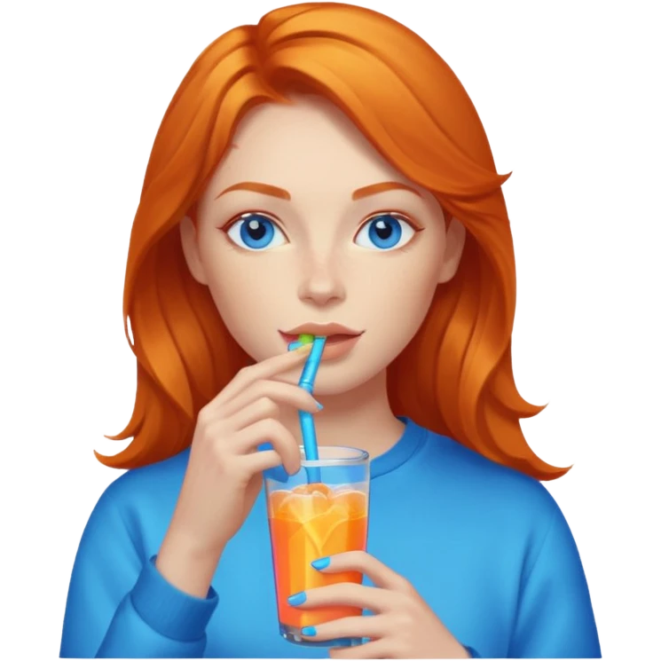 ginger woman sipping energy drink blue eyes cosy  emoji