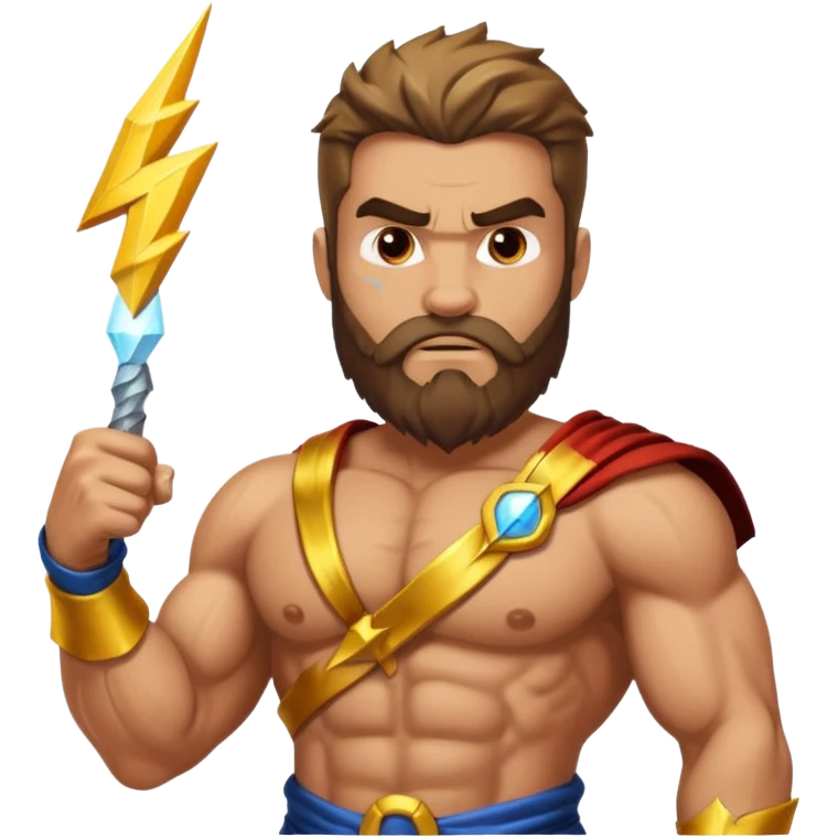 An emoji of the Greek god Zeus. He is a powerful, bearded man with a serious expression, holding a lightning bolt. emoji