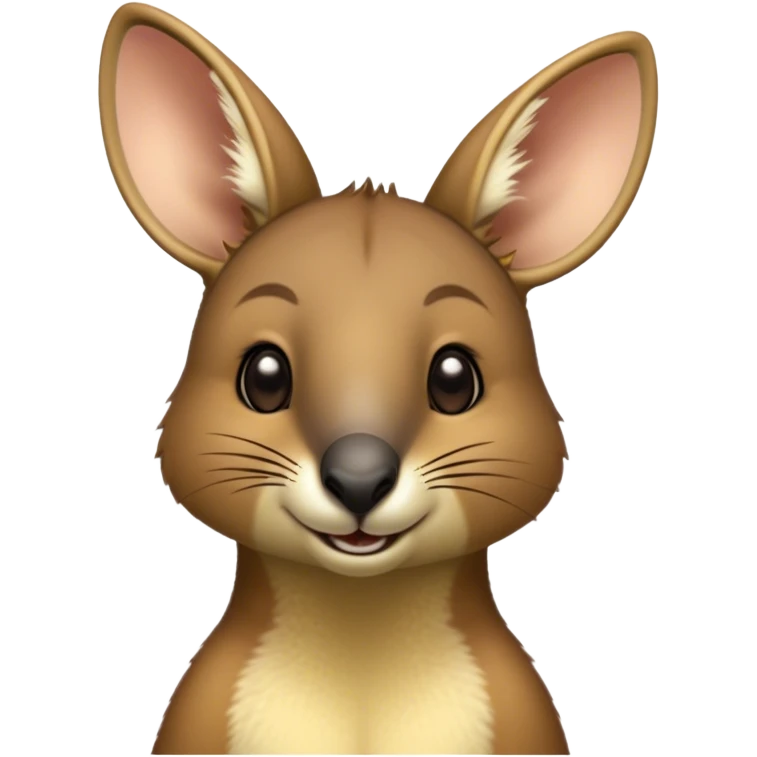 Cinematic Cute Wallaby Portrait Emoji, Head tilted playfully and inquisitively, featuring a glossy tan fur with delicate brown accents and a charming, alert expression, round, sparkling eyes filled with gentle curiosity, Simplified yet irresistibly adorable features, highly detailed, glowing with a warm, friendly glow, high shine, affectionate and bouncy, stylized with a touch of outback whimsy, bright and endearing, soft glowing outline, capturing the essence of a mischievous yet loving wallaby, so playful it feels like it could skip out of the screen into your arms! emoji