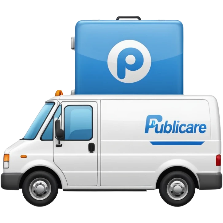 a delivery van with "Publicare" logo emoji