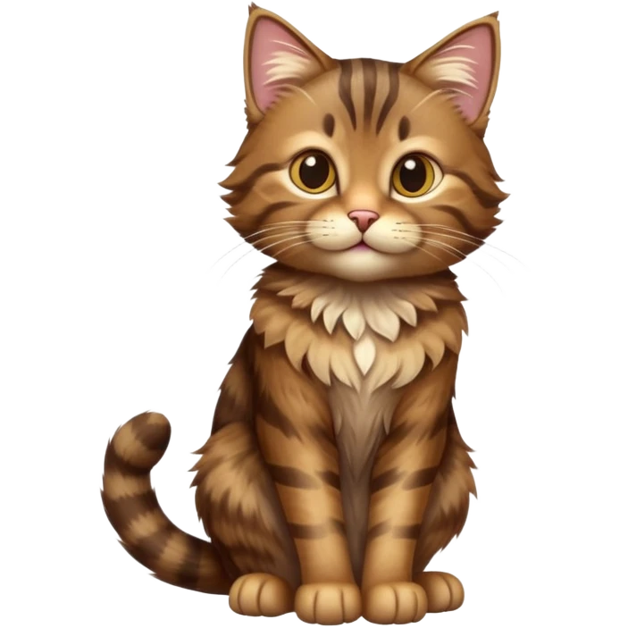 cinematic-[brown tabby cat]-realistic-full-body-sitting-emoji,-tail-curled-playfully-around-its-paws,-head-tilted-dramatically,-scruffy-[tabby]-fur,-simplified-yet-realistic-adorable-features,-highly-detailed,-glowing-with-an-almost-sarcastic-glow emoji