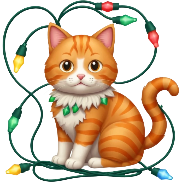 cat tangled up in christmas lights emoji