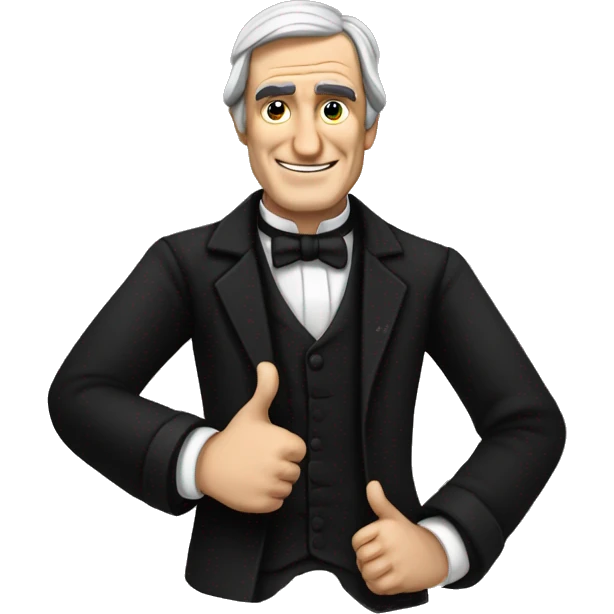 Ralph Waldo Emerson with thumbs up with a little frown and black clothes emoji