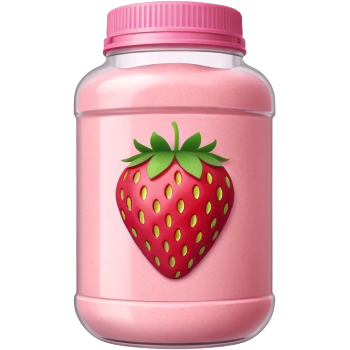 strawberry protein powder jar labeled strawberry picture icon emoji