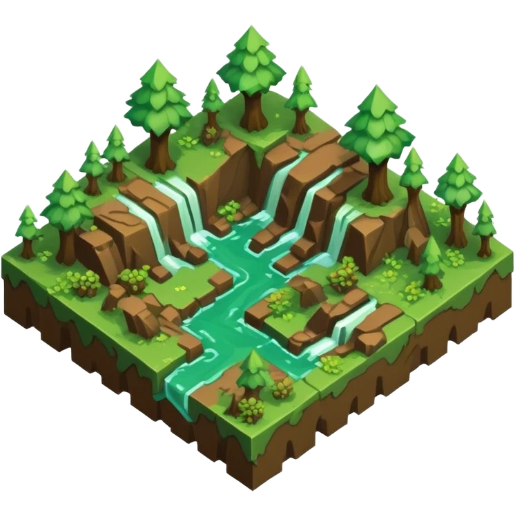 StarCraft-inspired, isometric RTS rugged terrain tile forest emoji