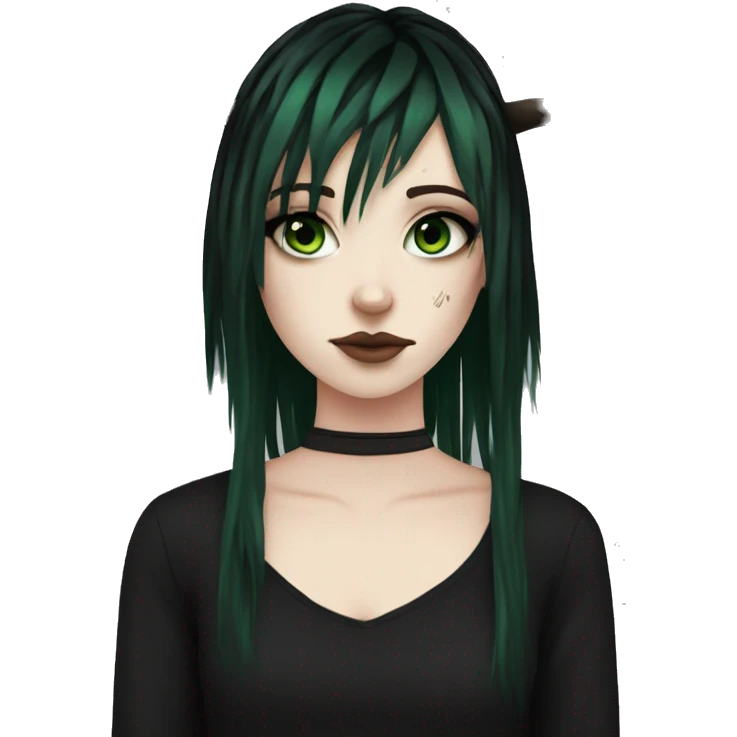 Emo girl, pale skin, green eyes, black dreads, bangs, black clothes, eyeliner, deer antlers  emoji