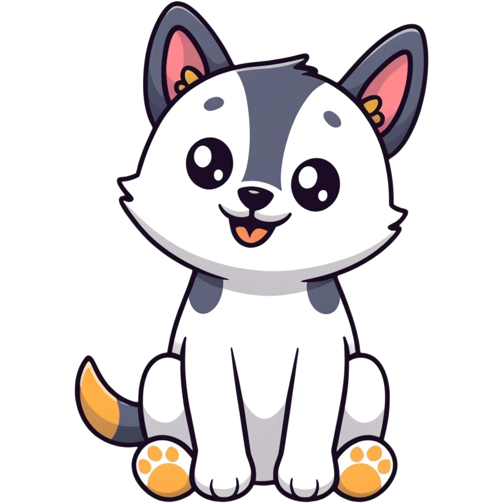cartoon dog with big eyes begging, sitting with paws up emoji