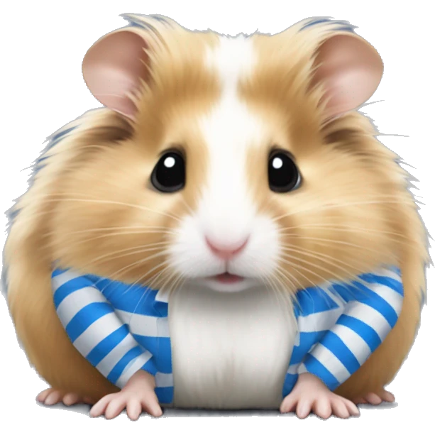 Full Blonde long haired Syrian hamster with a white and blue striped dirty shirt emoji