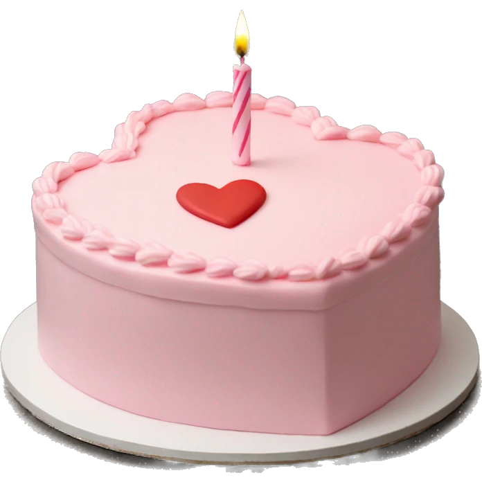 Light Pink heart birthday cake on top says happy birthday emoji