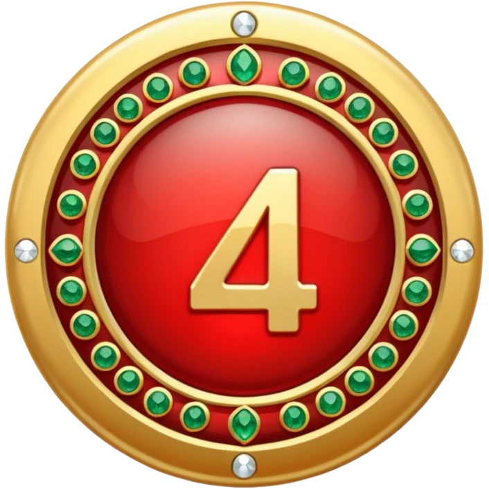 Make a round badge for a paid subscription out of gold with red emeralds and the number 4. emoji